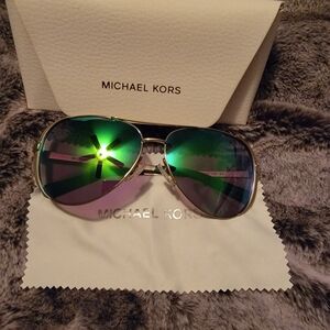 Michael Kors Aviator Sunglasses with Green Lenses